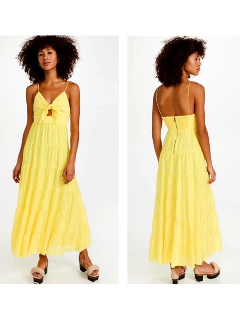 Alice + Olivia Minka Dress Women's Size 14 Yellow Textured Tie-Front Cutout Maxi
